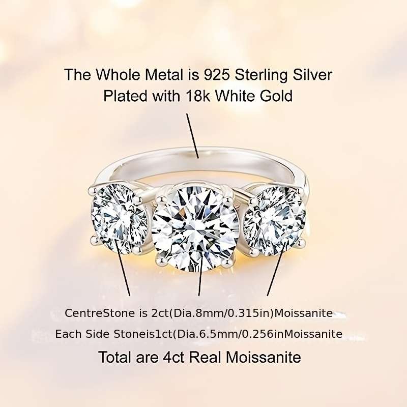 Moissanite 925 Sterling Silver Engagement Ring - Image 5